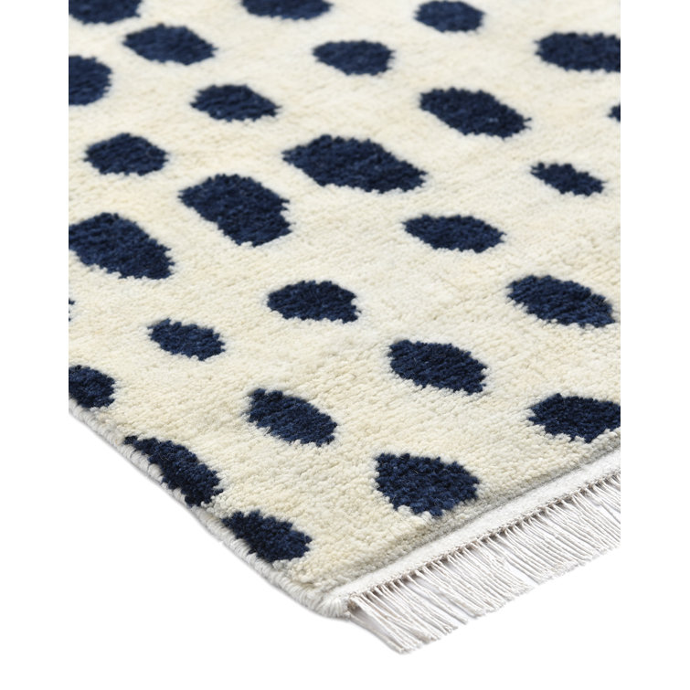 Latitude Run® Irmgard Polka Dots HandKnotted Wool/Cotton Ivory Area